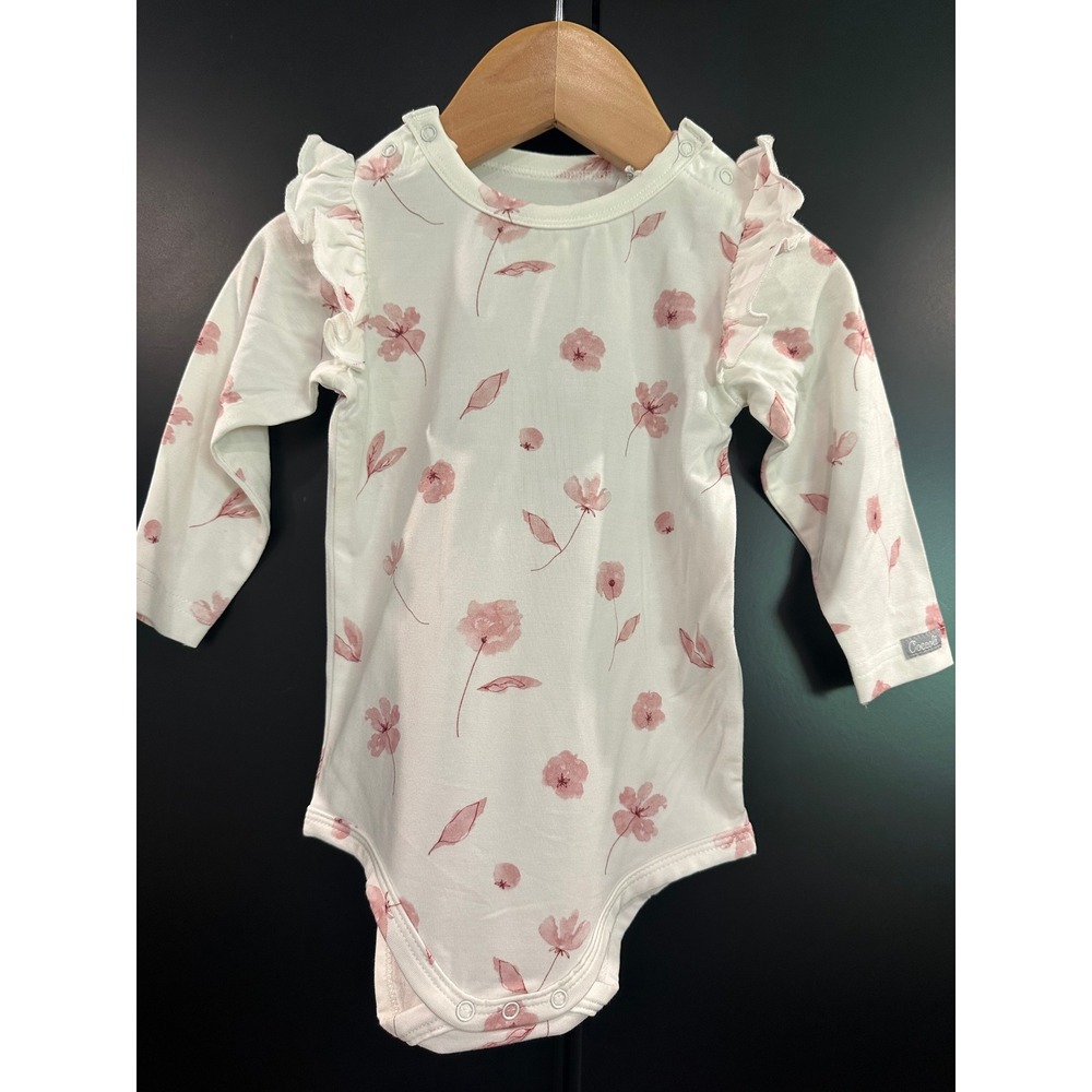 Coccoli Baby Girl Floral Ruffle Long Sleeve Bodysuit Pink White 6M NWT
